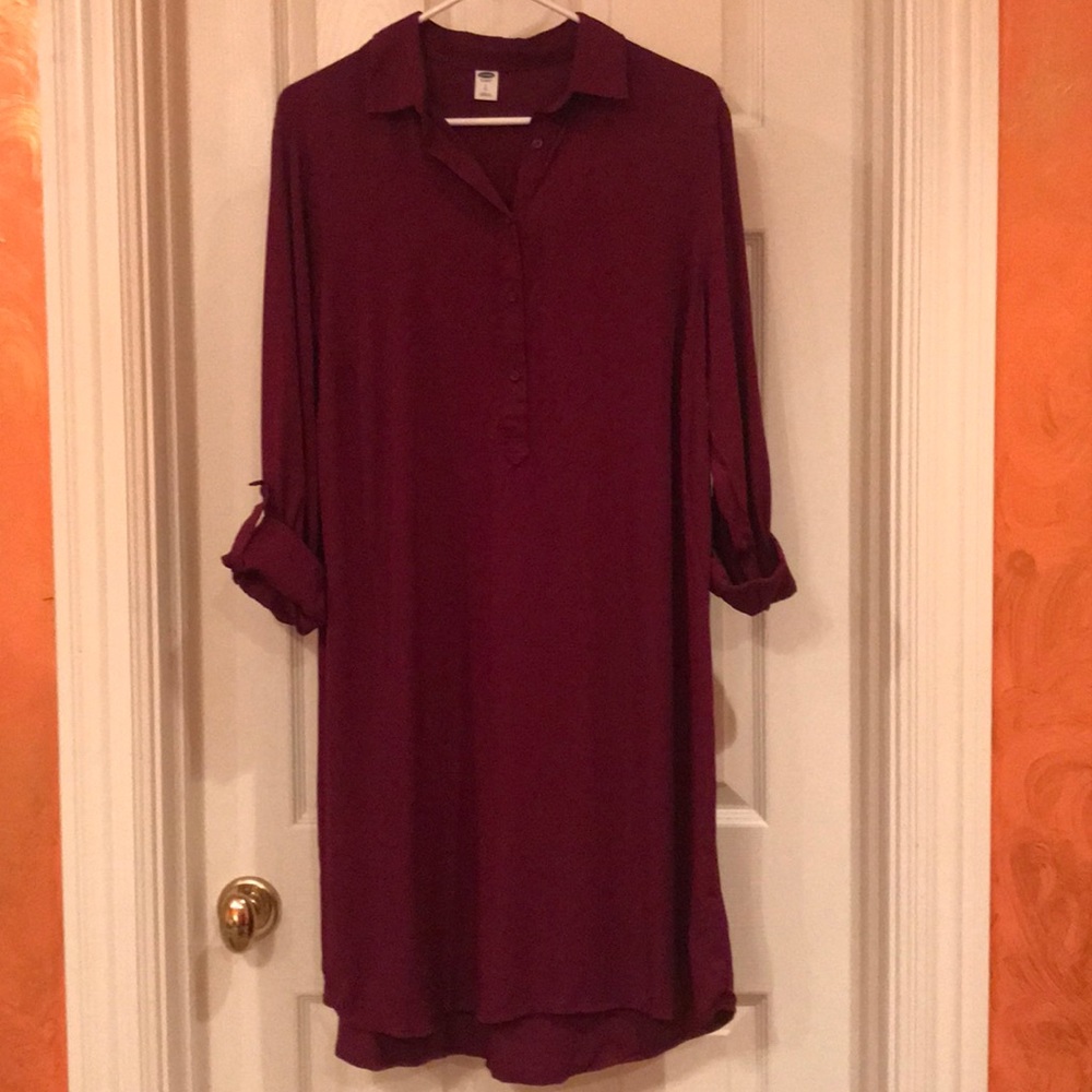 Old Navy burgundy collared shirt dress size L